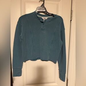 Athleta Girl Teal Waffle Knit Crop Sweatshirt- xl (14)
